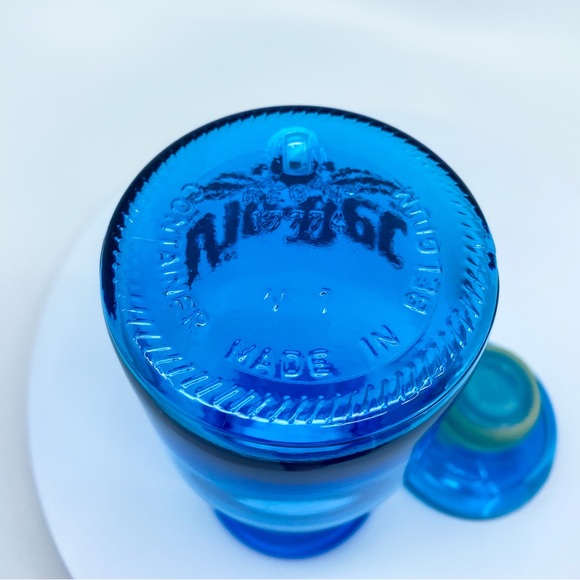 Vintage Belgium Turquoise Vio-Bec Apothecary Jar Gold Lettering 6” Lid - Picture 12 of 12